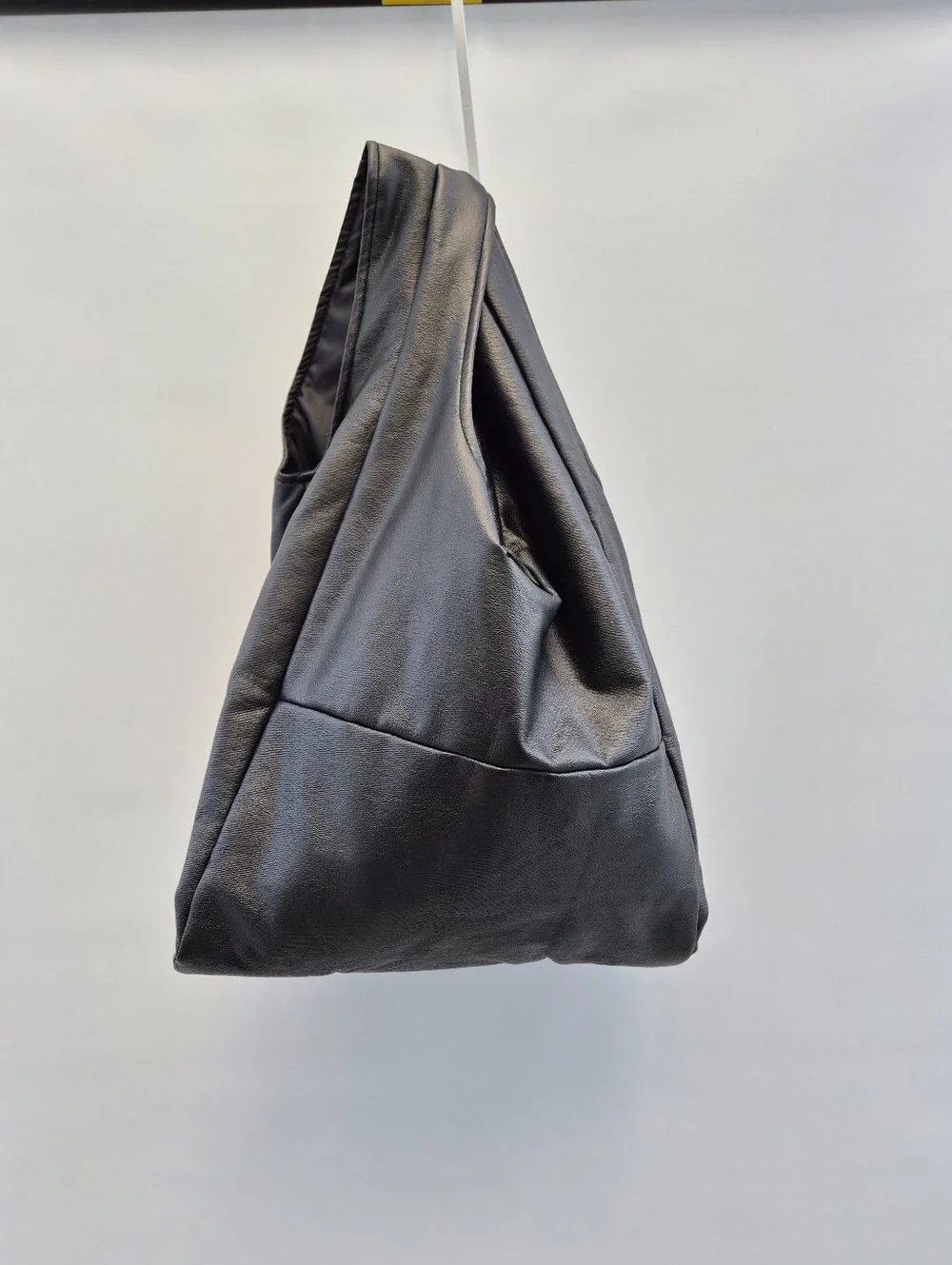 Luukaa Joy Black Faux Leather Lagenlook Hobo Bag Minimalist Slouchy Market Tote